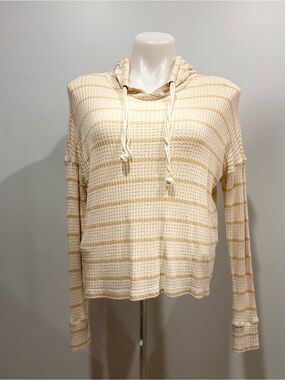 Billabong Cream & Tan Striped Waffle Hoodie